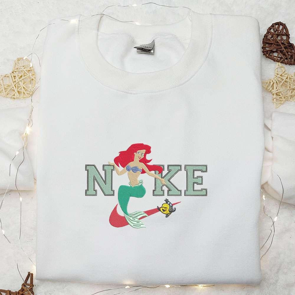 Ariel And Flounder x Nike Embroidered Shirt Disney Princess Embroidered Hoodie Best Gifts For Family