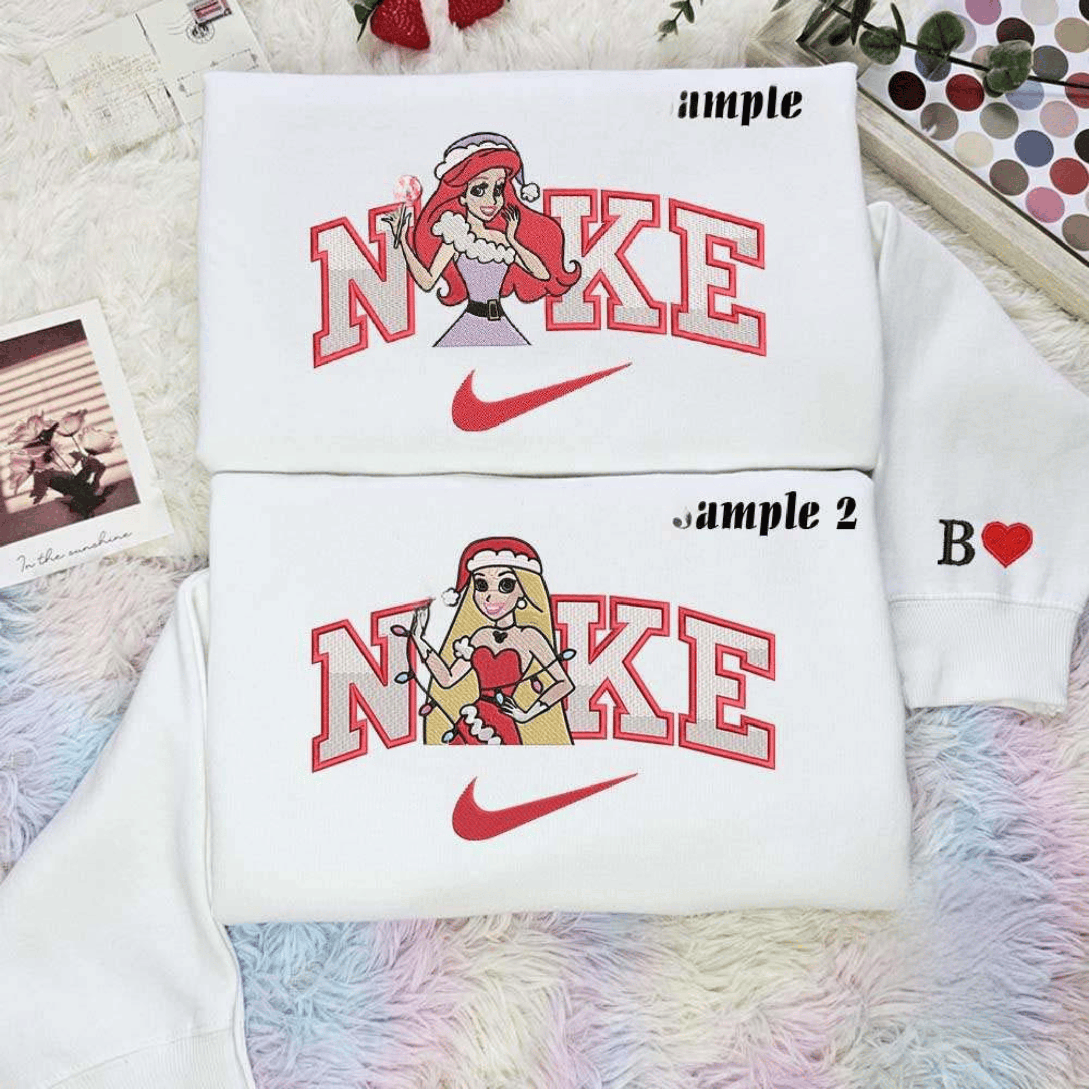 Ariel And Rapunzel Christmas Embroidered Shirt Disney Characters Embroidered Hoodie
