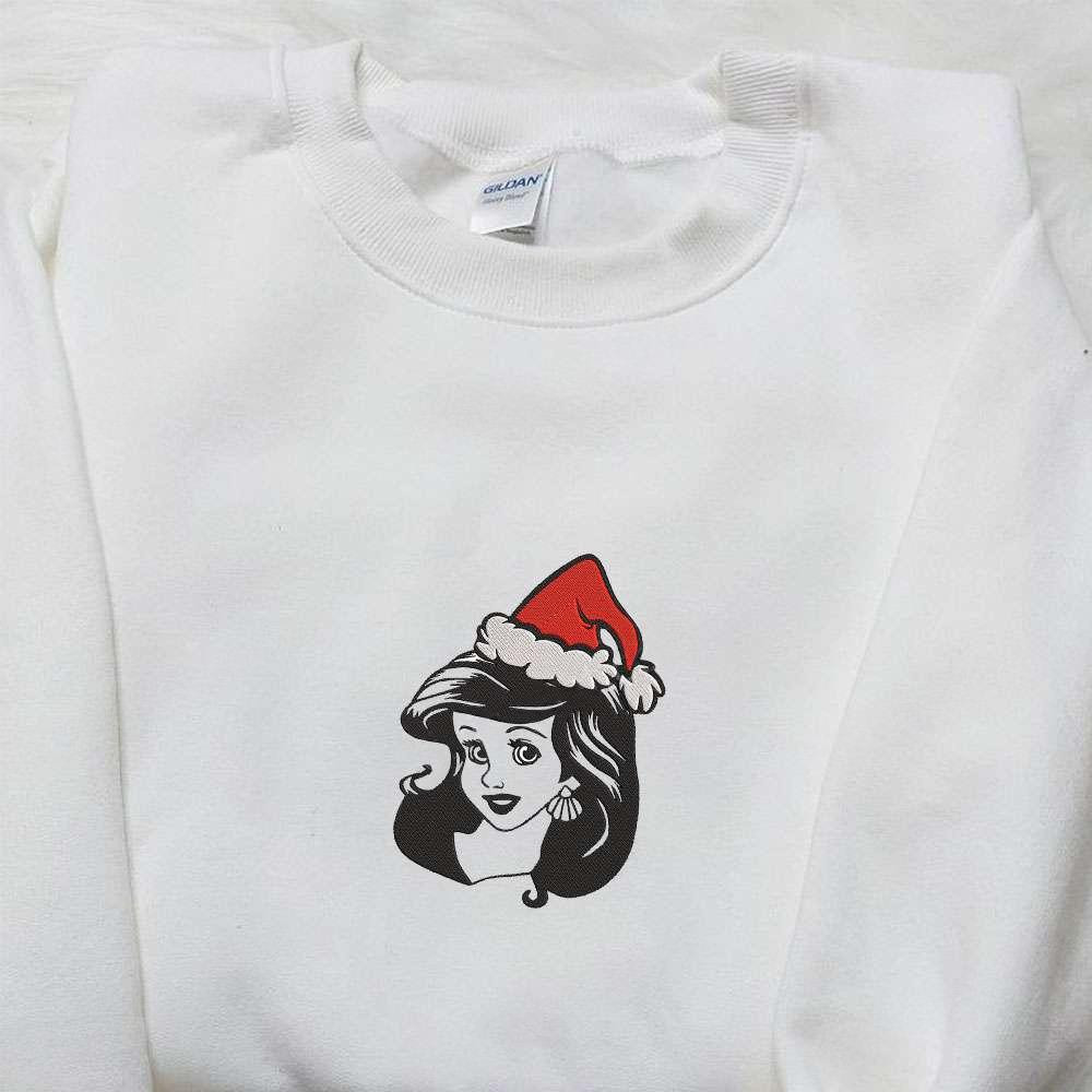 Ariel Santa Hat Embroidered Shirt Disney Princess Embroidered Hoodie Best Christmas Gift Ideas