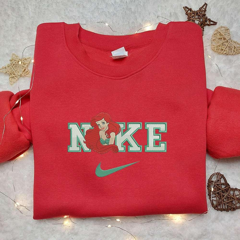Ariel x Nike Cartoon Embroidered Shirt The Little Mermaid Embroidered Shirt Inspired Nike Embroidered Shirt
