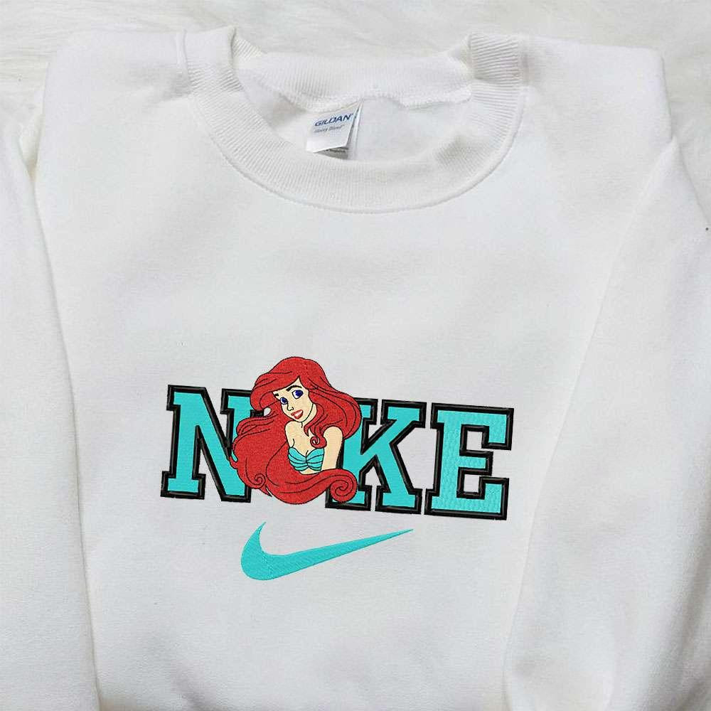 Ariel x Nike Cartoon Embroidered The Little Mermaid Embroidered Shirt Nike Inspired Embroidered Shirt