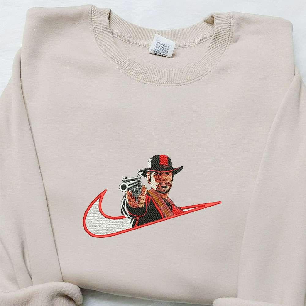 Arthur Morgan Red Dead X Nike Swoosh Embroidered Shirt Video Game Characters Embroidered Hoodie Nike Inspired Embroidered Sweatshirt