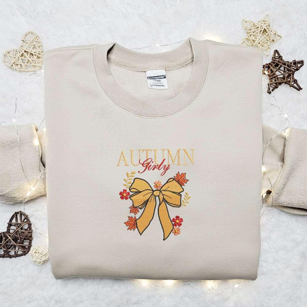 Autumn Girly Coquette Bow Embroidered Shirt Best Gifts For Family