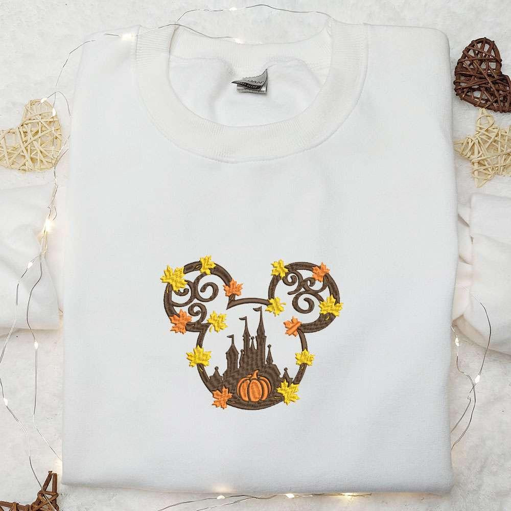 Autumn Leaf Fall Mickey Embroidered Shirt Halloween Embroidered Sweatshirt Disney Embroidered Hoodie
