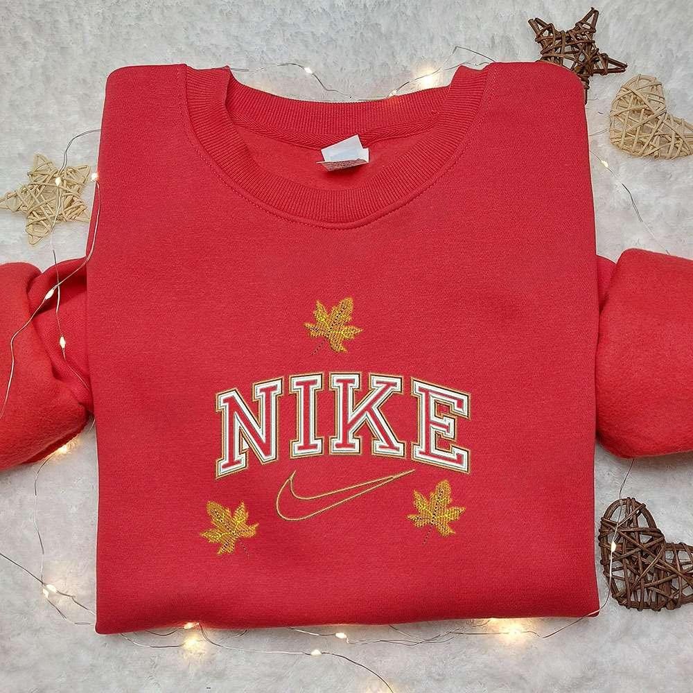 Autumn Leaf x Nike Embroidered Shirt Nature Embroidered Hoodie Nike Inspired Embroidered Sweatshirt