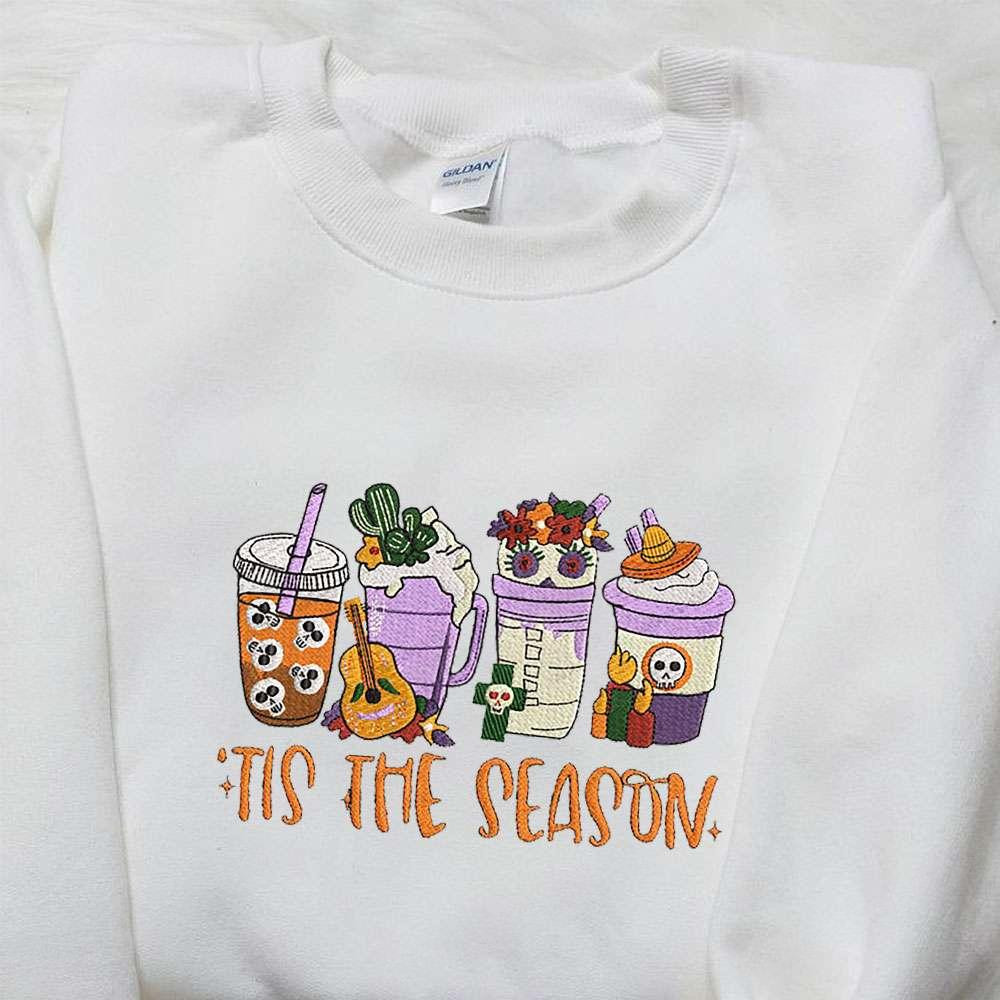 Autumn Tis The Season Latte Embroidered Shirt Vintage Embroirdered Shirt Best Halloween Gifts for Family