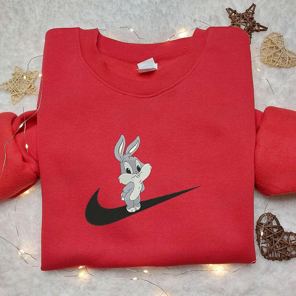 Baby Bugs Bunny x Nike Swoosh Embroidered Shirt Disney Looney Tunes Embroidered Hoodie Cartoon Embroidered Sweatshirt