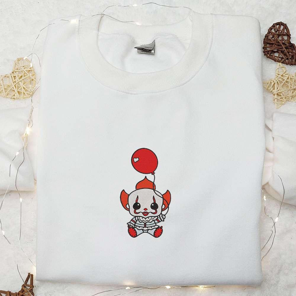 Baby Clown IT Baloon Embroidered Sweatshirt Scary Movie Embroidered Hoodie Best Halloween Gifts Ideas