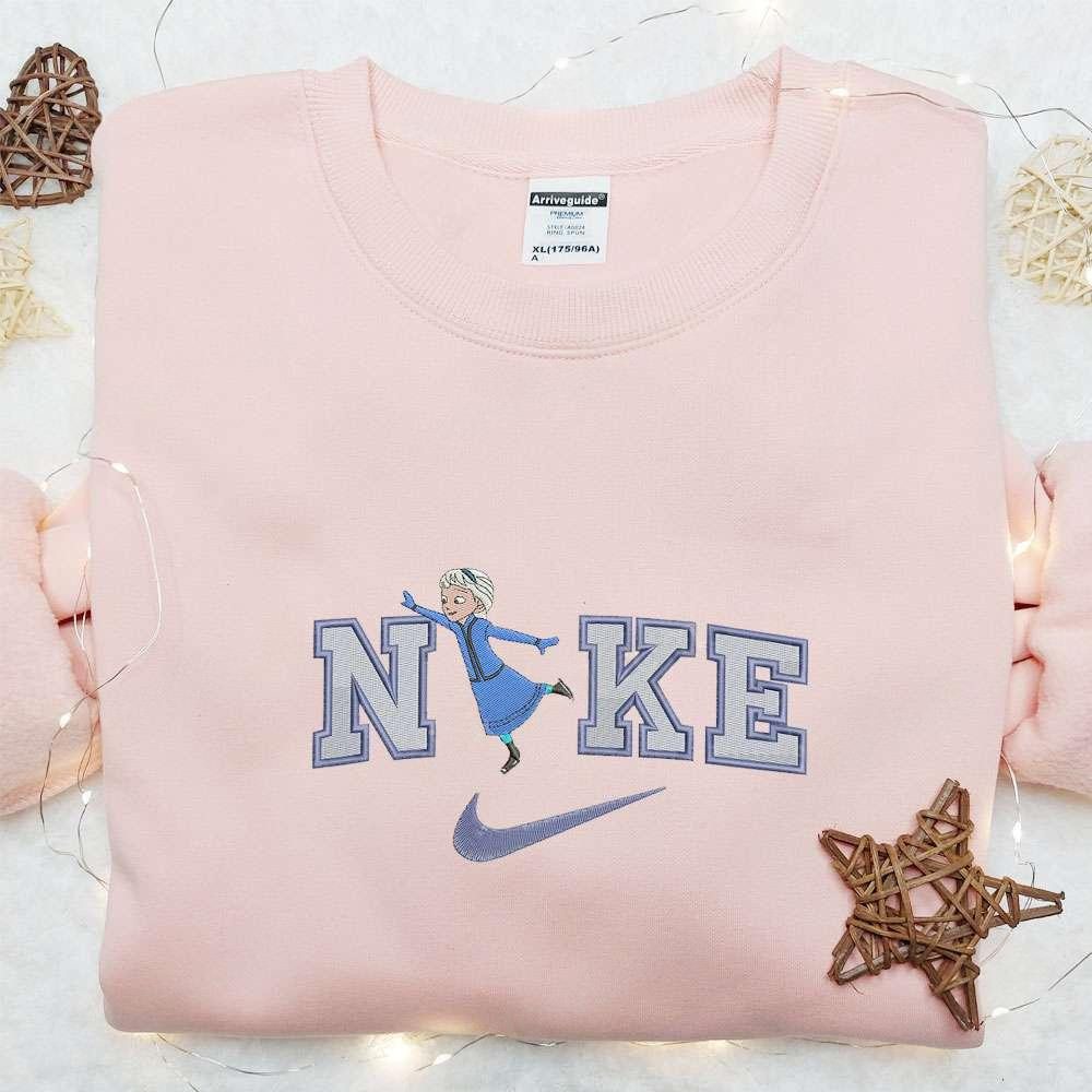 Baby Elsa Skating x Nike Embroidered Shirt Disney Frozen Embroidered Hoodie Best Gift For Girls