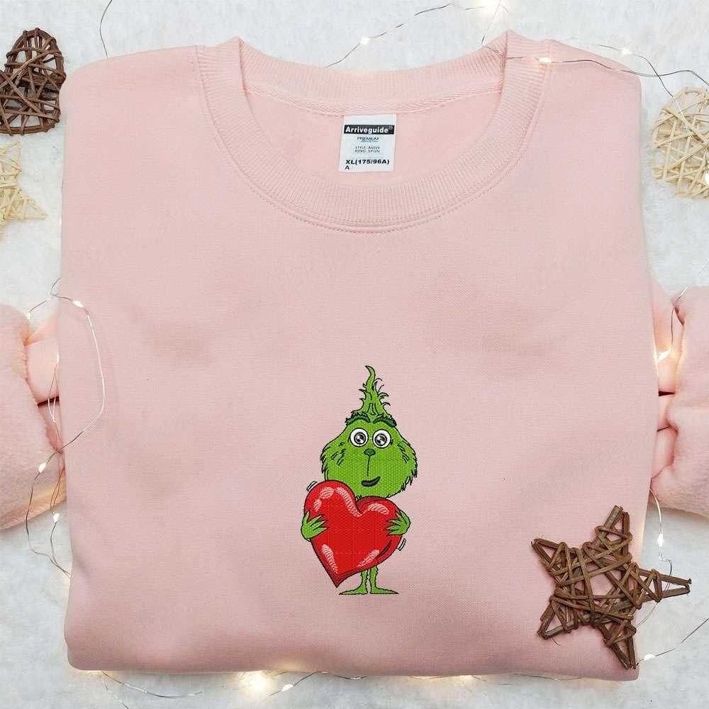 Baby Grinch Heart Embroidered Sweatshirt Movie Christmas Embroidered Shirt Best Christmas Gift Ideas