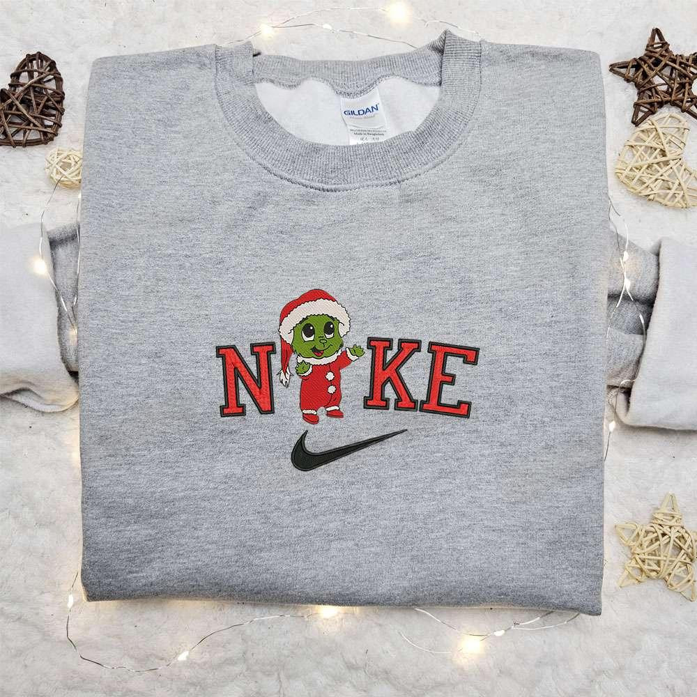 Baby Grinch Santa Christmas x Nike Embroidered Sweatshirt Movie Christmas Embroidered Shirt Best Christmas Gift Ideas