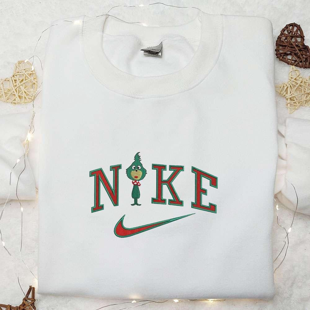Baby Grinch x Nike Embroidered Shirt Christmas Embroidered Hoodie Nike Inspired Embroidered Sweatshirt