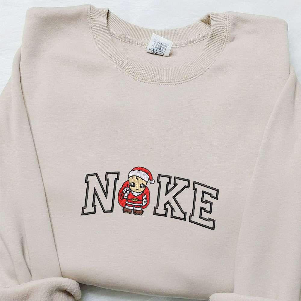 Baby Groot Santa x Nike Embroidered Shirt Marvel Characters Embroidered Hoodie Christmas Embroidered Sweatshirt