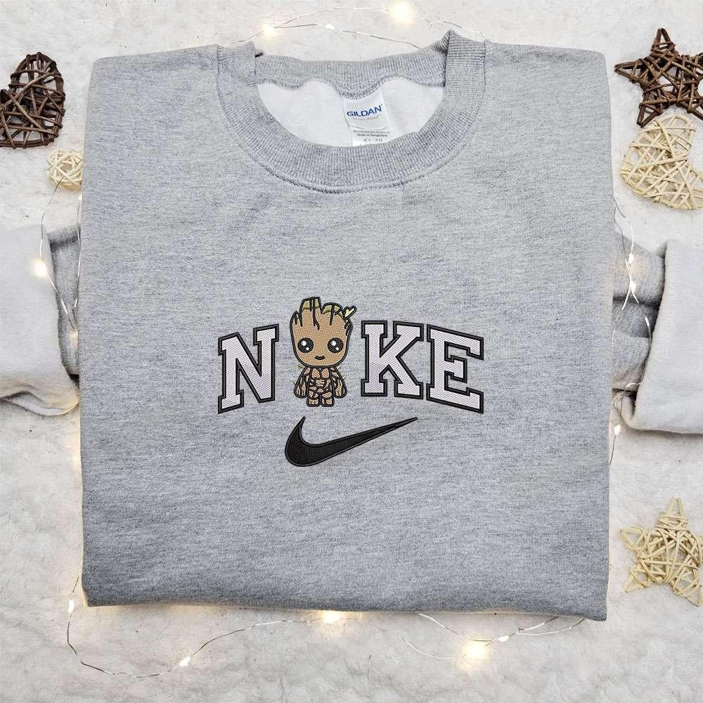 Baby Groot x Nike Embroidered Sweatshirt Marver Super Heros Embroidered Shirt Best Birthday Gift Ideas