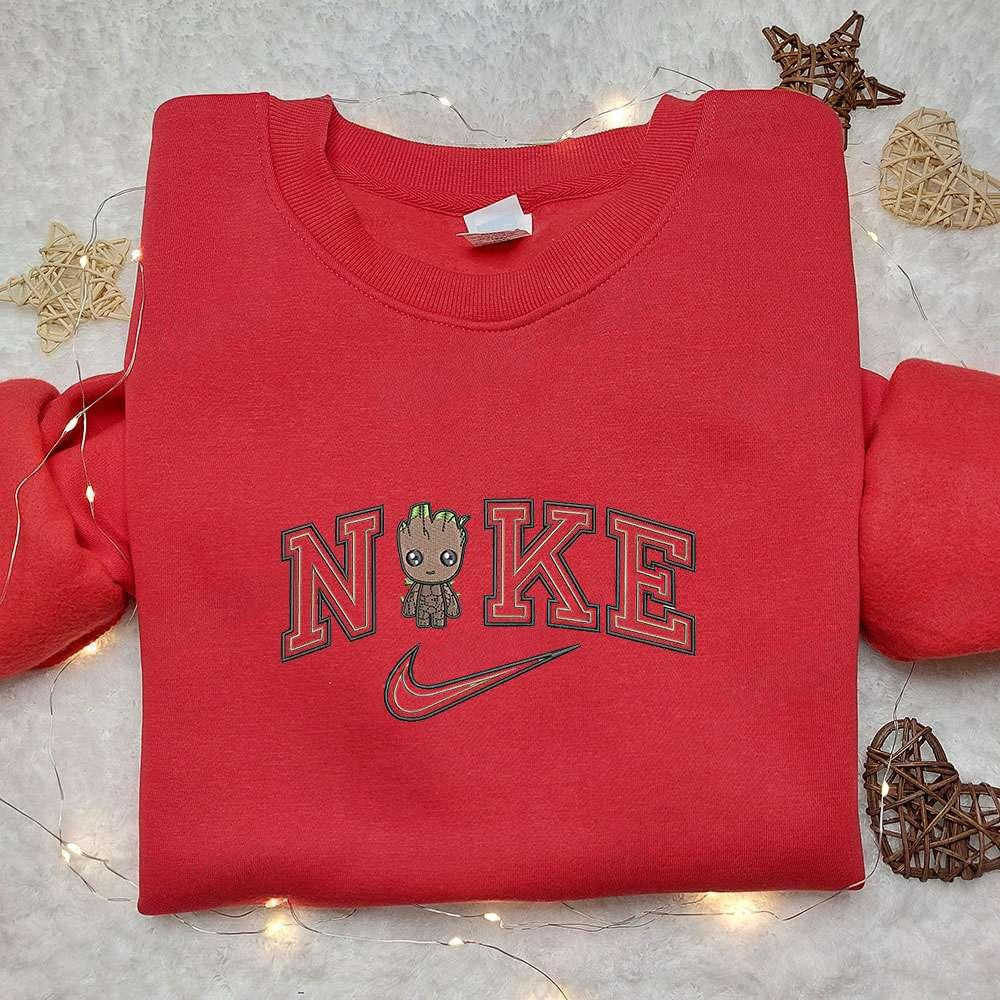 Baby Groot x Nike Moive Embroidered Sweatshirt Marvel Universe Embroidered Shirt Nike Inspired Embroidered Shirt