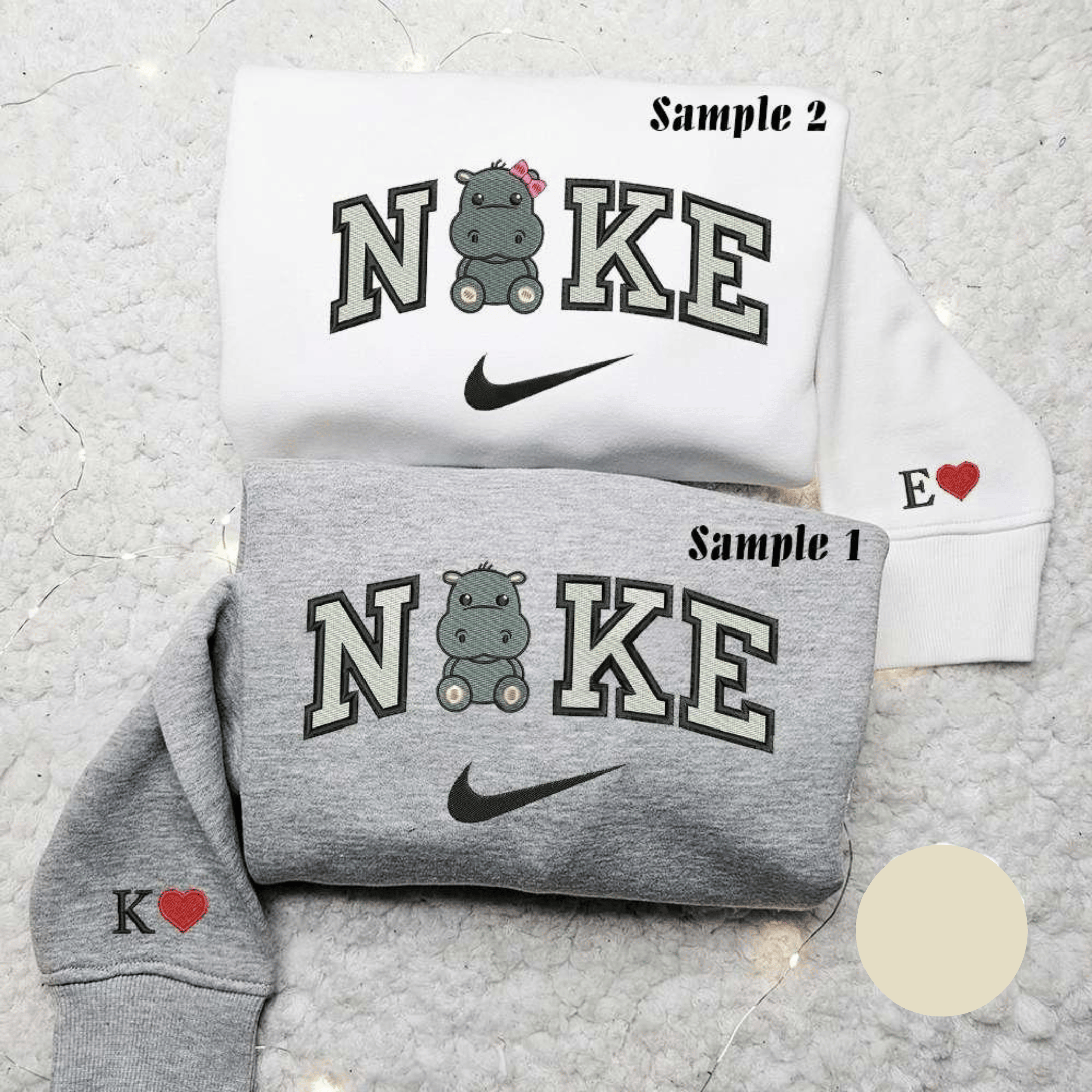 Baby Hippos Embroidered Couple Shirt Cartoon Characters Embroidered Shirt Nike Inspired Embroidered Hoodie Couple Shirts