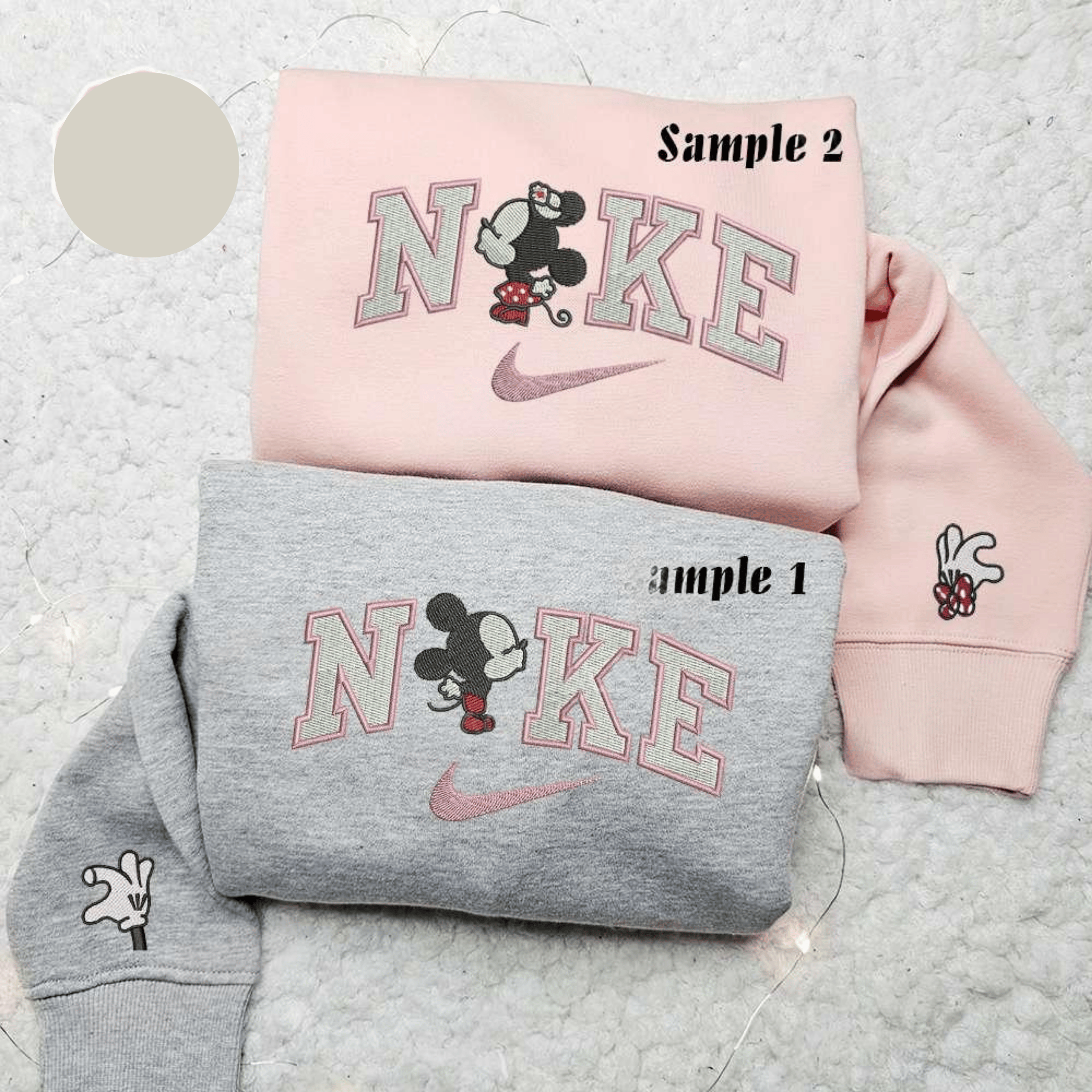 Baby Mickey And Minnie Kiss x Nike Couple Embroidered Shirt Disney Characters Embroidered Hoodie Valentines Day Embroidered Sweatshirt
