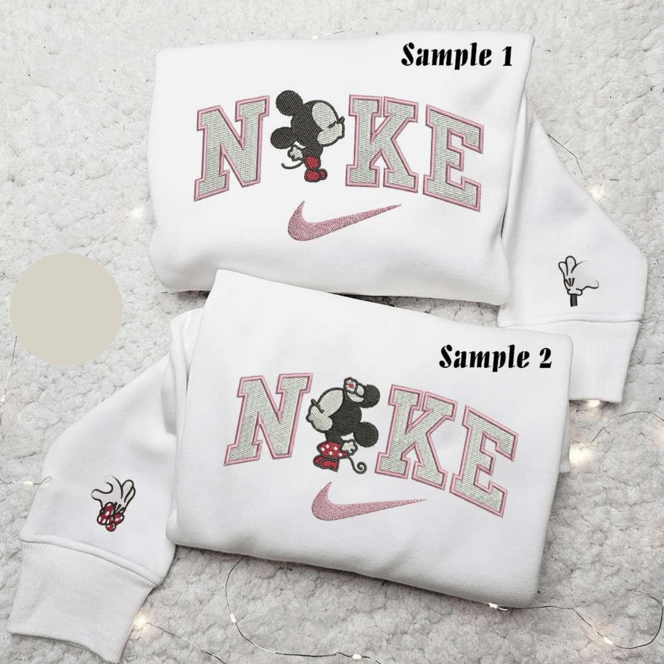 Baby Mickey And Minnie Kiss x Nike Couple Embroidered Shirt Disney Characters Embroidered Hoodie Valentines Day Embroidered Sweatshirt