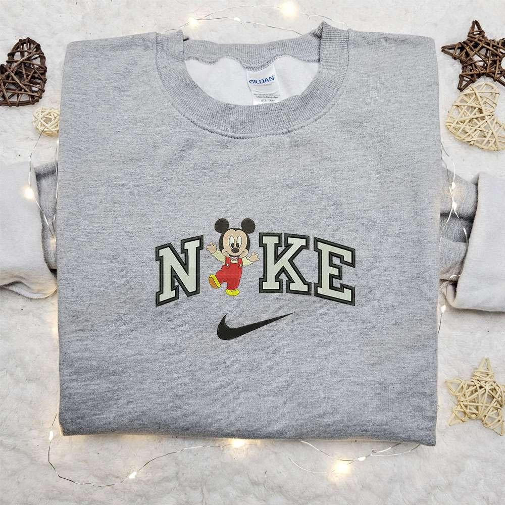 Baby Mickey x Nike Cartoon Embroidered Tshirt Disney Embroidered Shirt Nike Inspired Embroidered Shirt