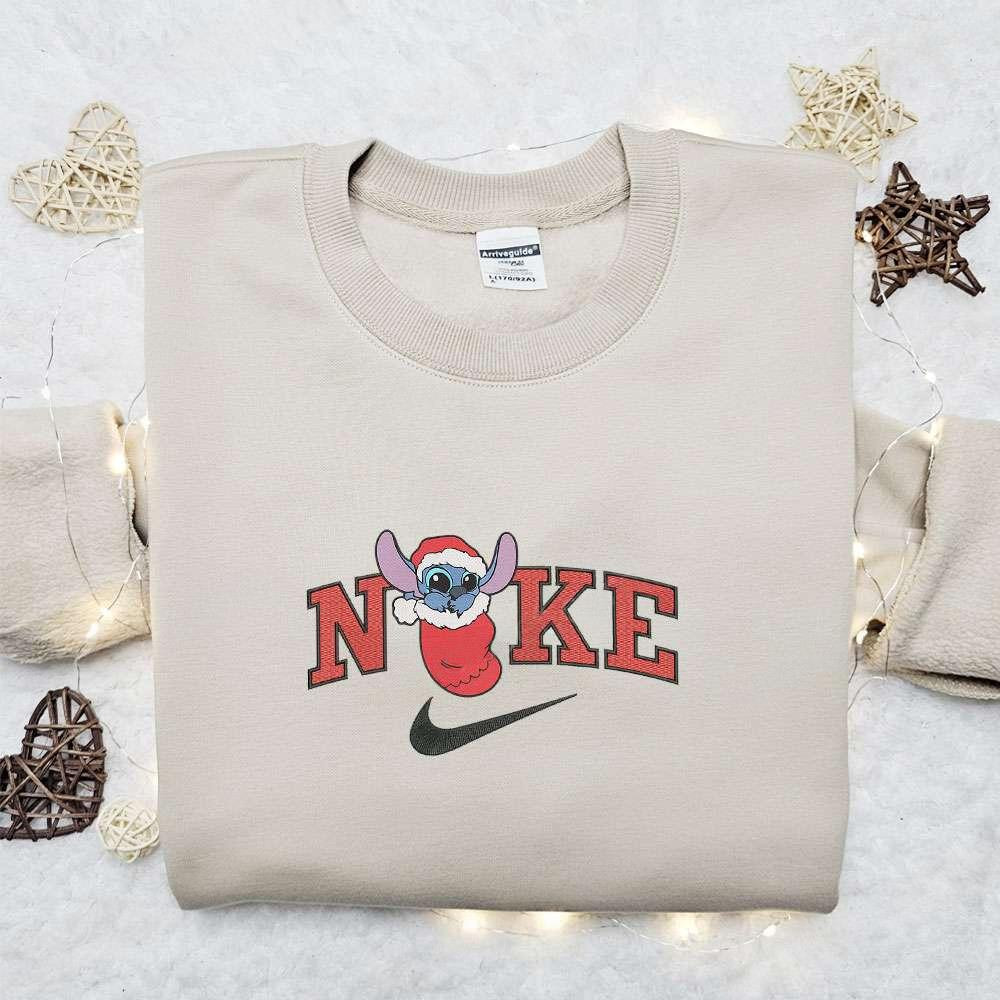 Baby Stitch in Sock x Nike Christmas Embroidered Sweatshirt Movie Christmas Embroidered Shirt Best Christmas Gift Ideas