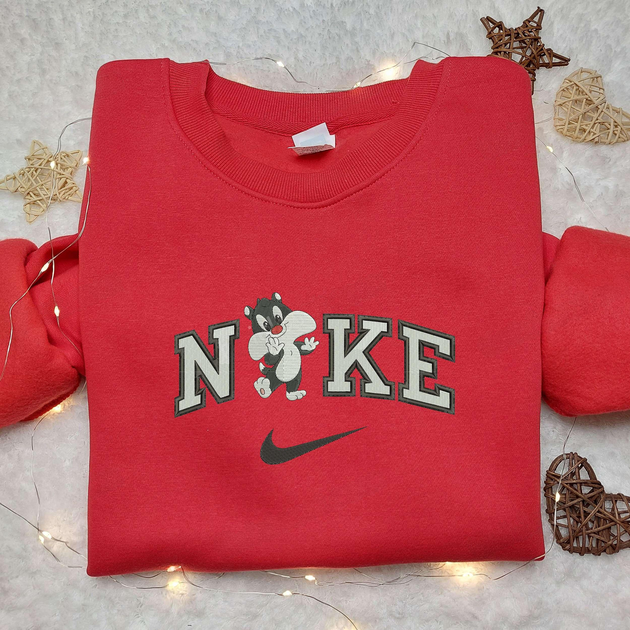 Baby Sylvester x Nike Embroidered Shirt, Custom Nike Embroidered Shirt, Cartoon Disney Looney Tunes and Merrie Melodies Embroidered Shirt