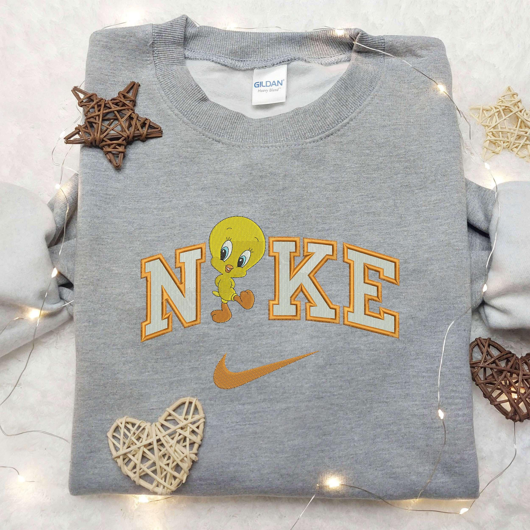 Baby Tweety x Nike Embroidered Shirt, Nike Embroidered Shirt, Cartoon Disney Looney Tunes and Merrie Melodies Embroidered Shirt