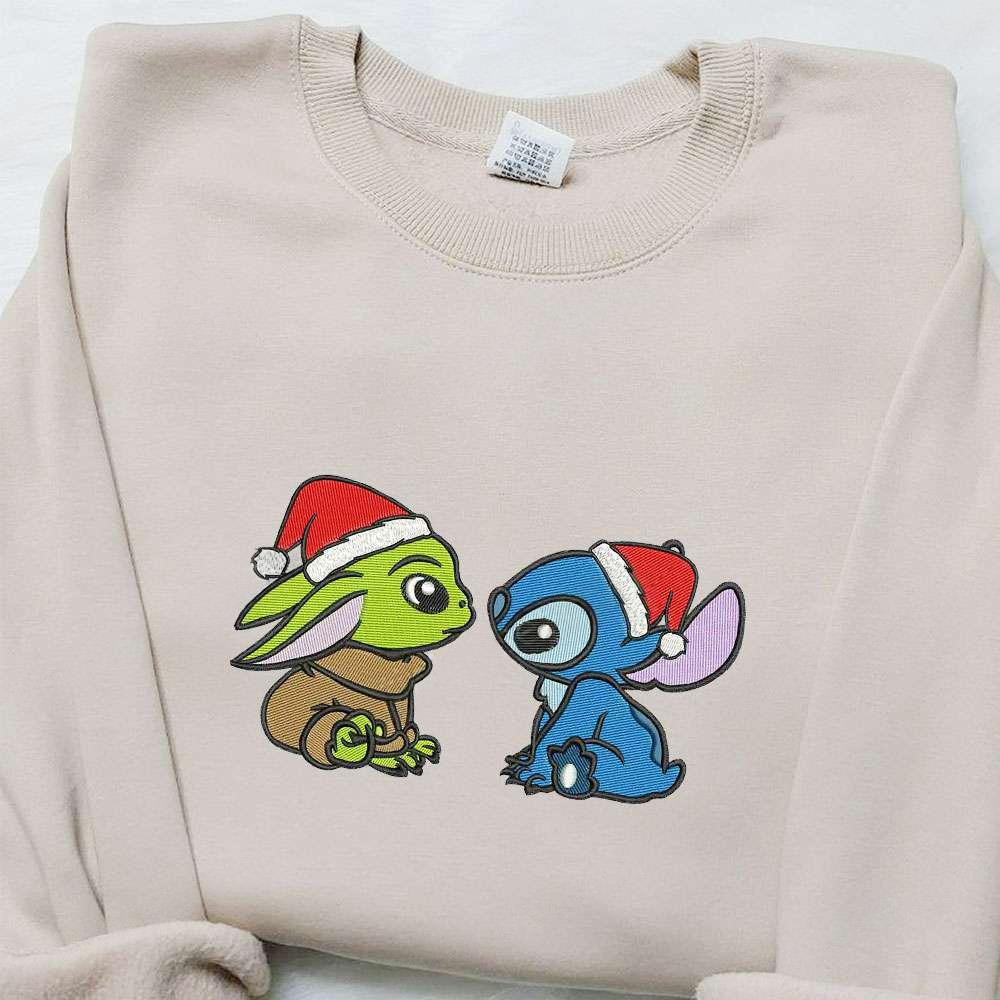 Baby Yoda And Baby Stitch Embroidered Shirt Disney Characters Embroidered Hoodie Best Christmas Gifts For Family