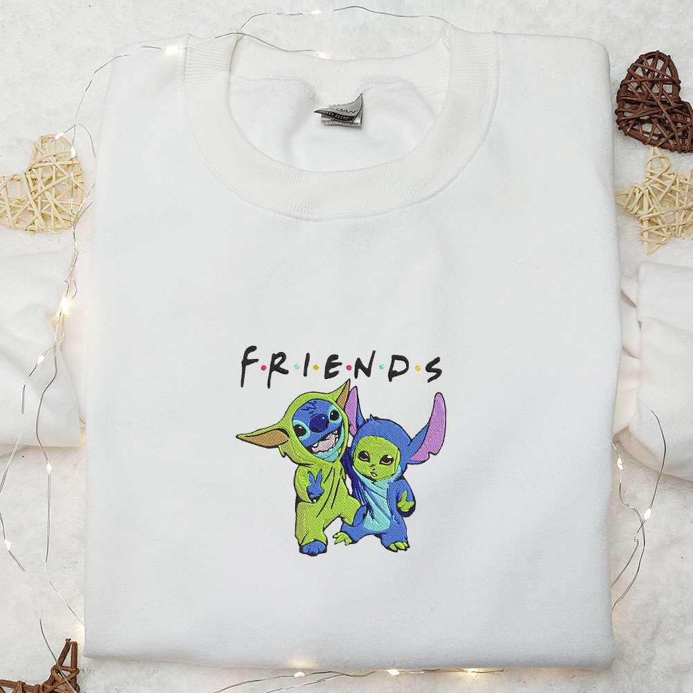 Baby Yoda and Stitch Cosplay Friends Embroidered Sweatshirt Disney Embroirdered Hoodie Best Gifts for Family