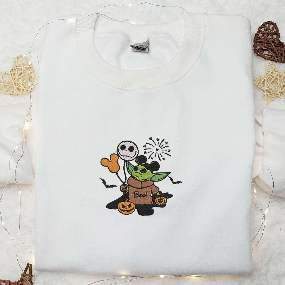 Baby Yoda Boo Jack Skellington Mickey Pumpkin Embroidered Sweatshirt Movie Embroidered Hoodie Halloween Embroidered Shirt