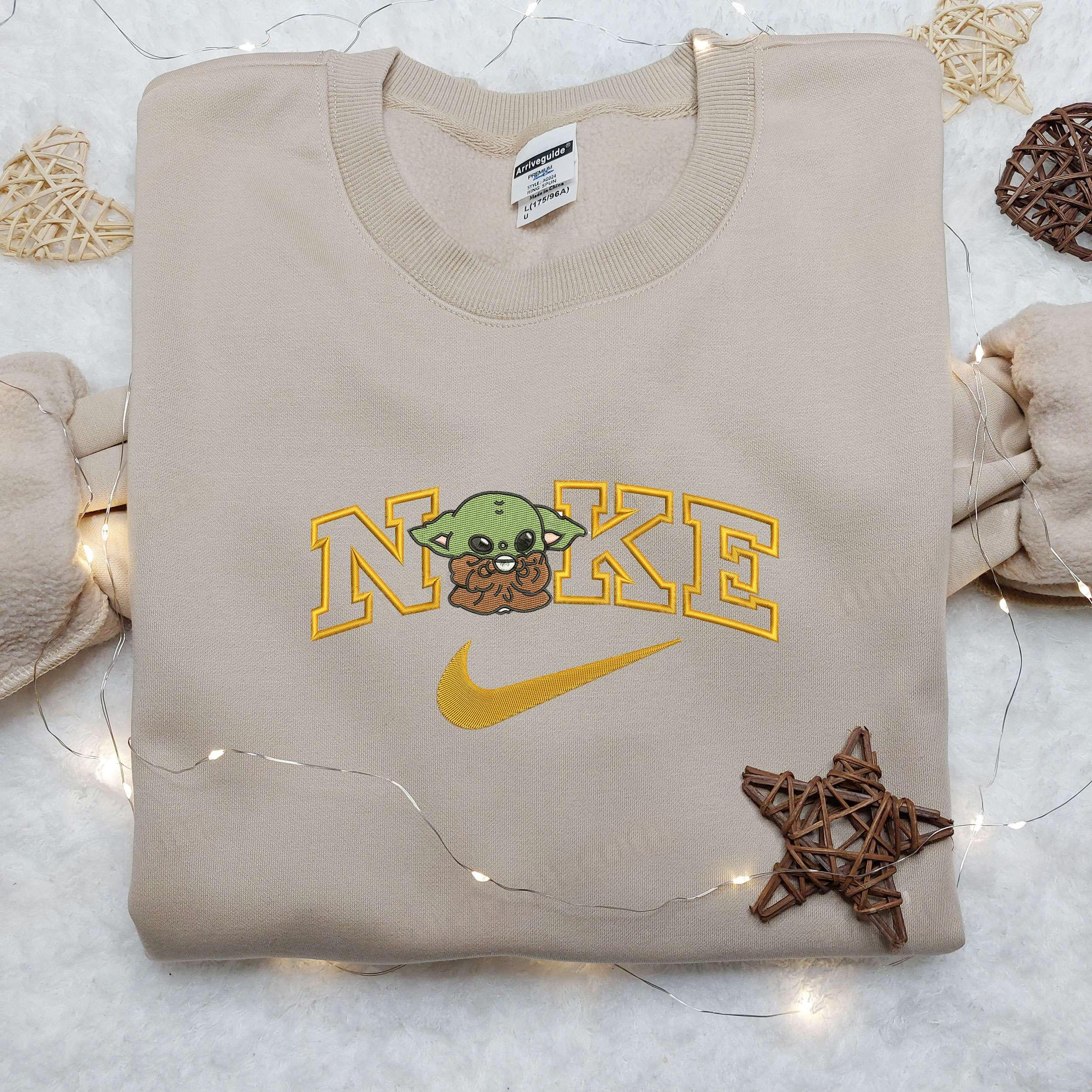 Baby Yoda Coffee x Nike Embroidered Shirt, Custom Nike Embroidered Shirt, Star War Embroidered Shirt