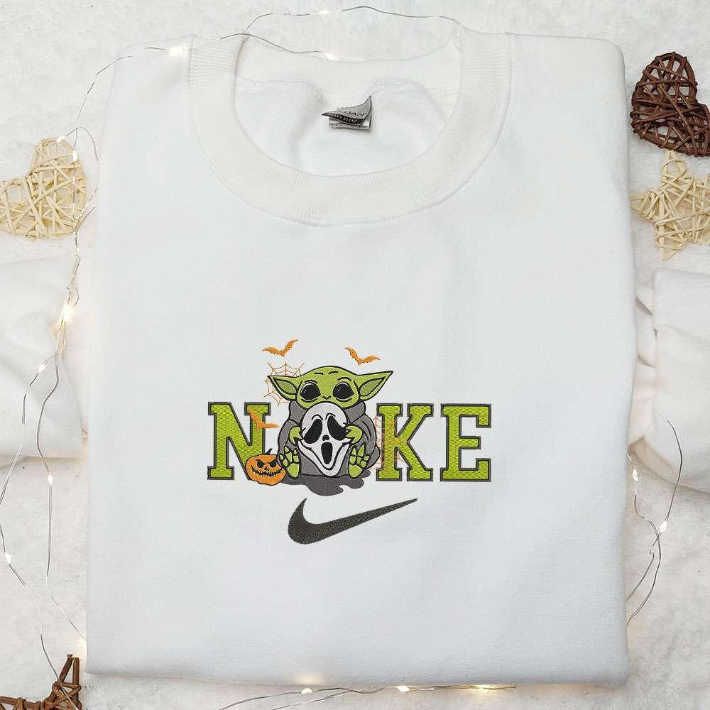 Baby Yoda Ghost x Nike Embroidered Shirt Halloween Ghost Embroidered Hoodie Nike Inspired Embroidered Sweatshirt