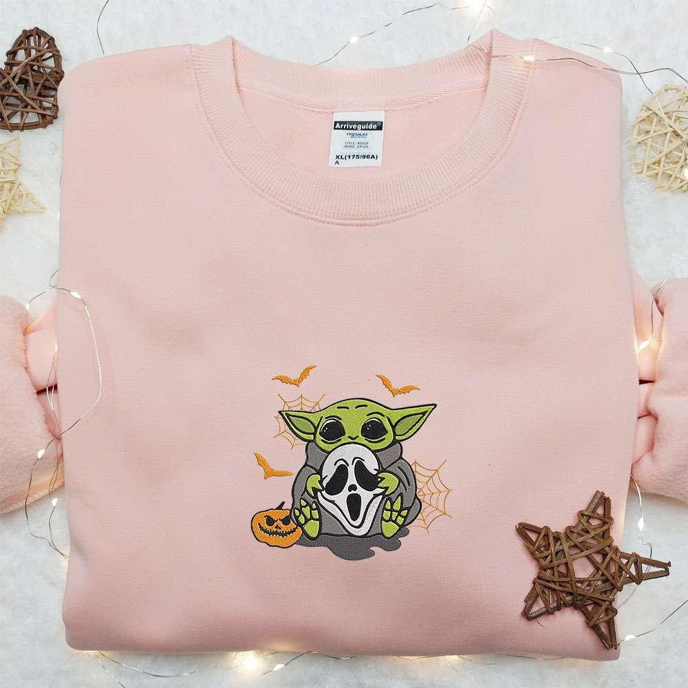 Baby Yoda Ghostface Embroidered Sweatshirt Halloween Embroidered Hoodie Best Halloween Gift Ideas