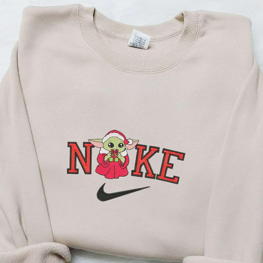 Baby Yoda Gift Christmas x Nike Embroidered Sweatshirt Movie Christmas Embroidered Shirt Best Christmas Gift Ideas