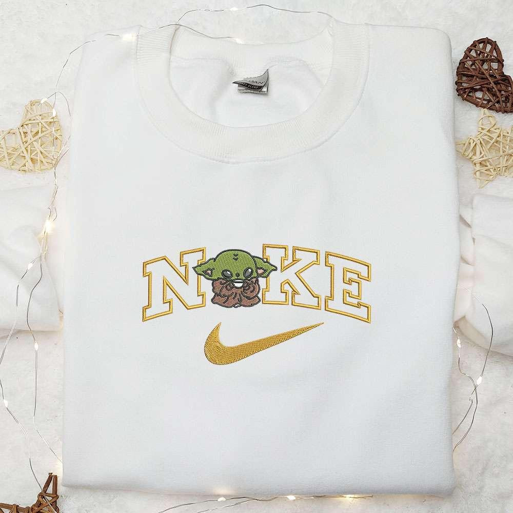 Baby Yoda Having Coffee Embroidered Shirt Best GIft For Fans