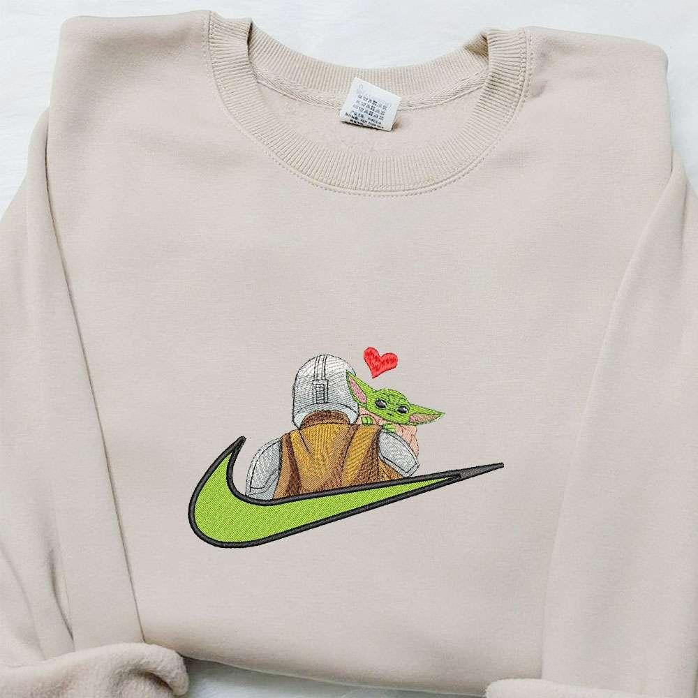 Baby Yoda Heart x Nike Swoosh Embroidered Shirt Star Wars Movie Embroidered Hoodie Best Gifts For Family