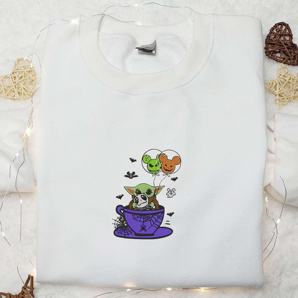 Baby Yoda Jack Skellington Balloon Embroidered Sweatshirt Halloween Embroidered Hoodie Disney Embroidered Shirt