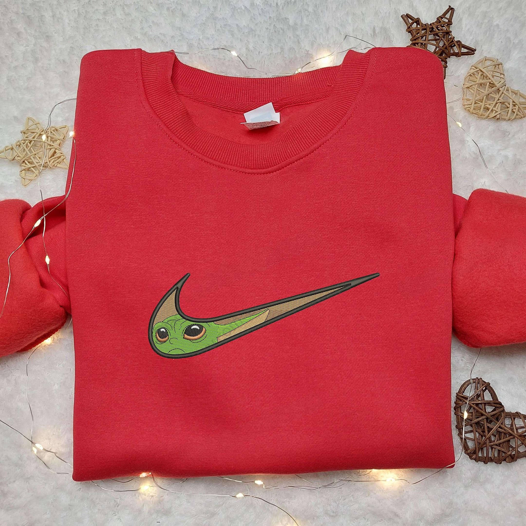 Baby Yoda Nike Swoosh Embroidered Shirt Star Wars Embroidered Shirt Nike Inspired Embroidered Shir