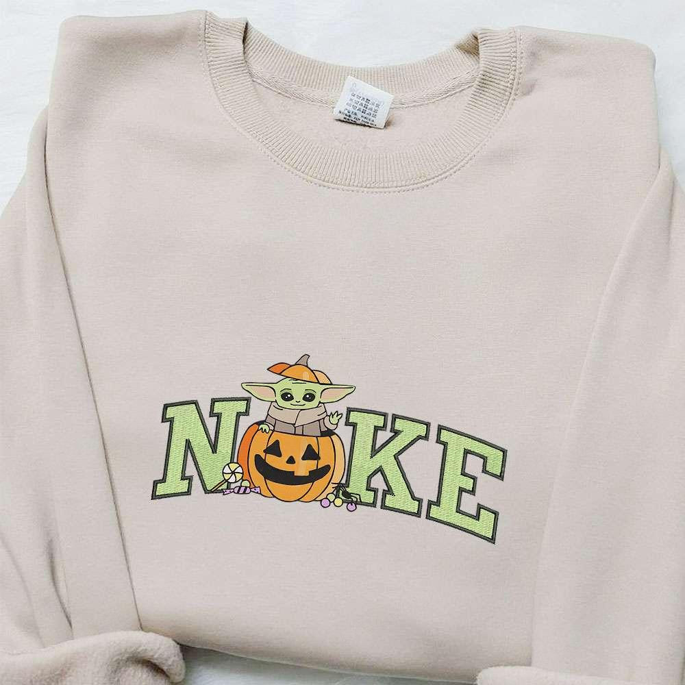 Baby Yoda Pumpkin x Nike Embroidered Sweatshirt Halloween Embroidered Shirt Best Halloween Gift Ideas