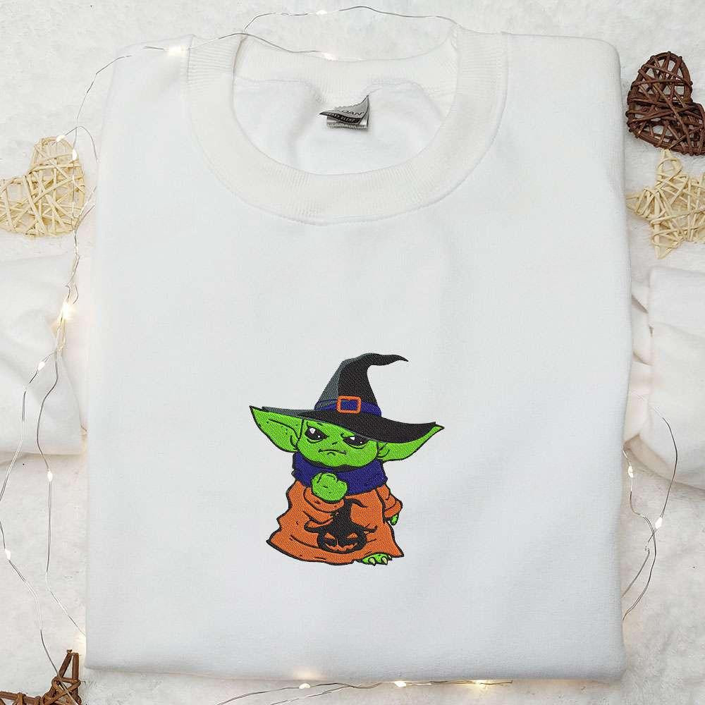 Baby Yoda Witch Embroidered Sweatshirt Halloween Embroidered Hoodie Best Halloween Gifts Ideas