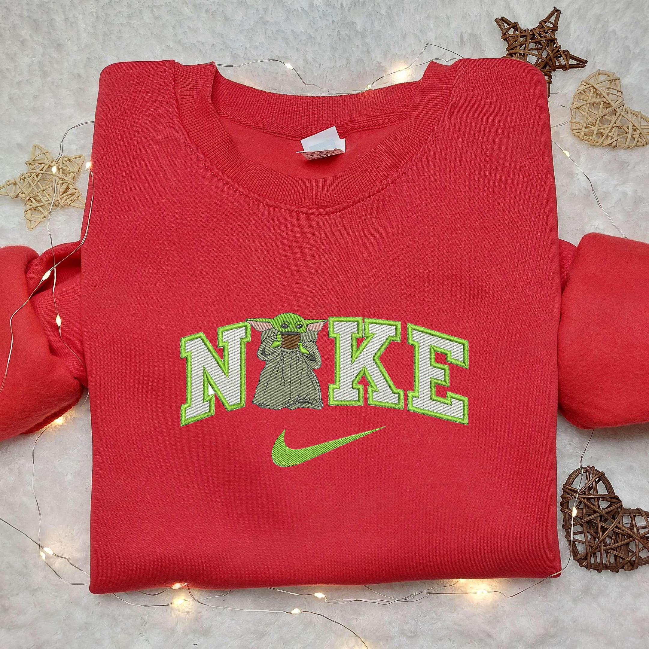 Baby Yoda Women x Nike Swoosh Embroidered Shirt Nike Embroidered Shirt Cartoon Star War Embroidered Shirt