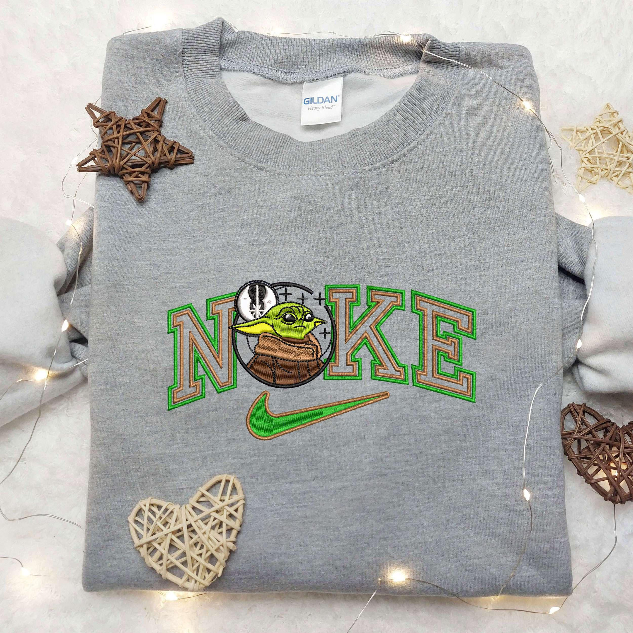 Baby Yoda x Nike Embroidered Shirt, Custom Nike Embroidered Shirt, Star War Embroidered Shirt