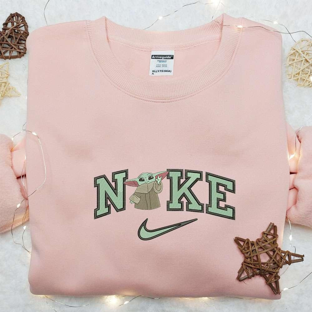 Baby Yoda x Nike Embroidered Shirt Nike Inspired Embroidered Hoodie Best Gifts For Family