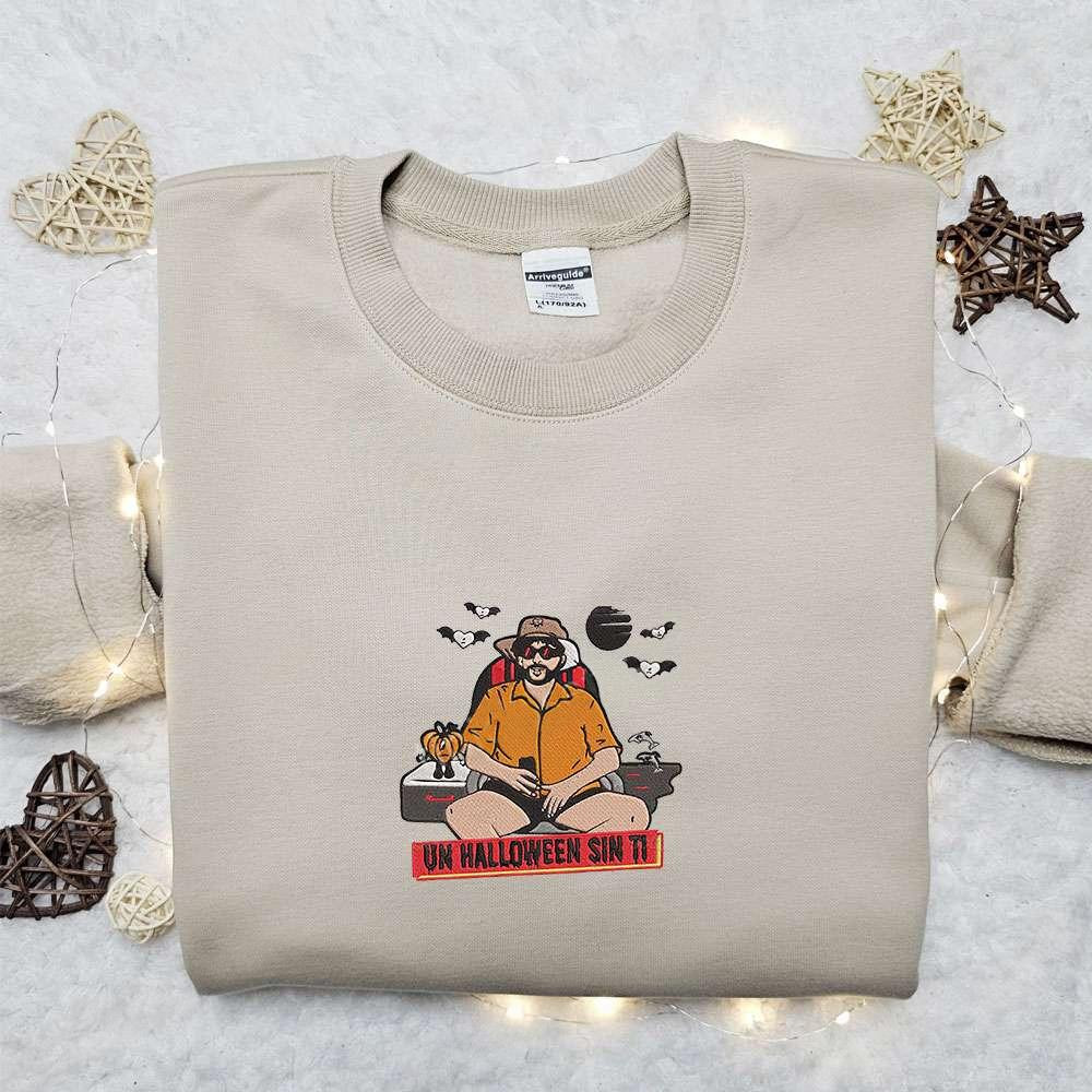 Bad Bunny Beach Un Halloween Sin Ti Embroidered Sweatshirt Celebrity Embroidered Hoodie Halloween Embroidered Shirt