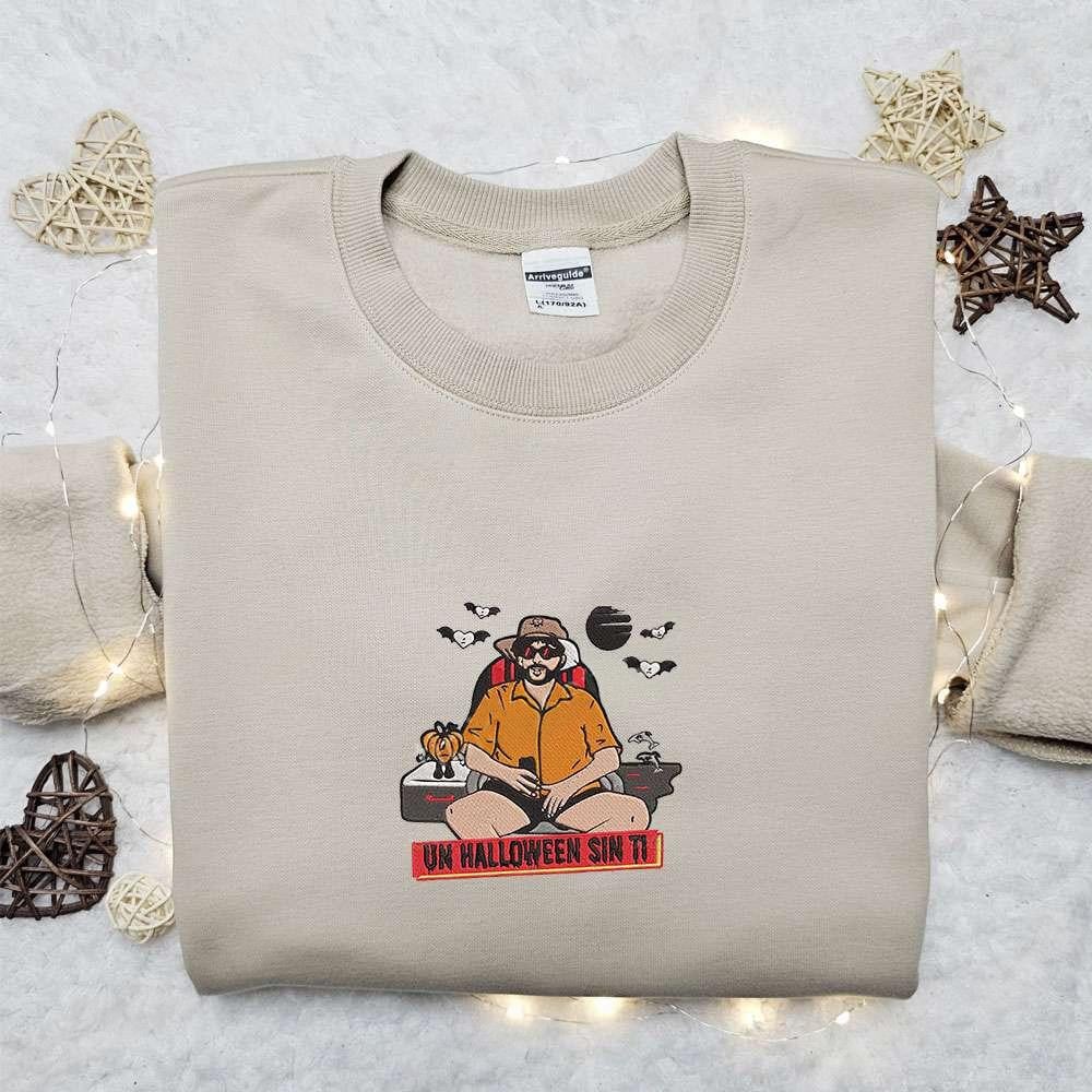 Bad Bunny Beach Un Halloween Sin Ti Embroidered Sweatshirt Celebrity Embroidered Hoodie Halloween Embroidered Shirt