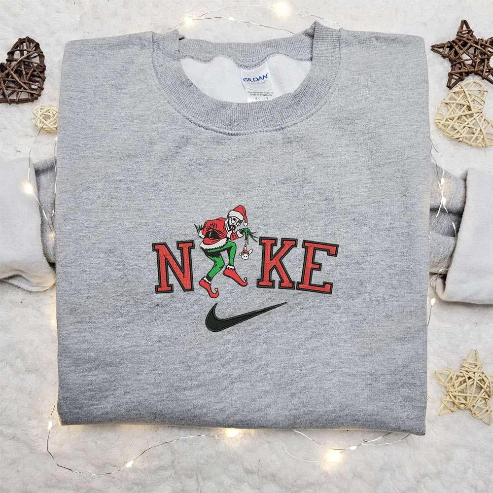 Bad Bunny Cosplay Grinch Christmas x Nike Embroidered Sweatshirt Movie Christmas Embroidered Shirt Best Christmas Gift Ideas