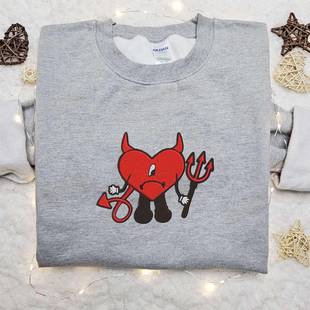 Bad Bunny Demon Embroidered Sweatshirt Celebrity Embroidered Hoodie Halloween Embroidered Shirt