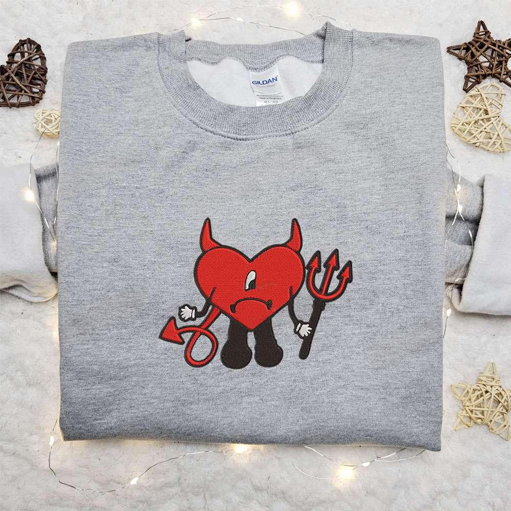 Bad Bunny Demon Embroidered Sweatshirt Celebrity Embroidered Hoodie Halloween Embroidered Shirt