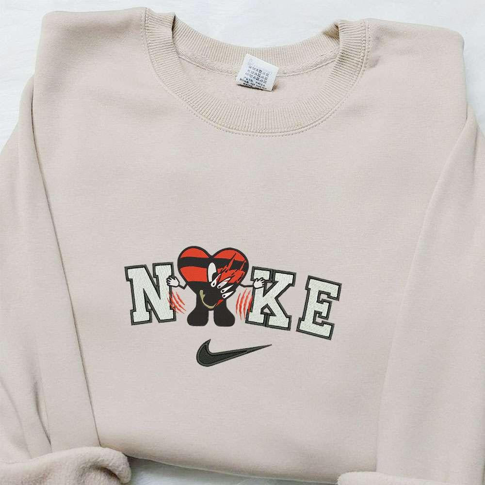 Bad Bunny Freddy Krueger x Nike Embroidered Sweatshirt Movie Halloween Embroidered Shirt Best Halloween Gift Ideas