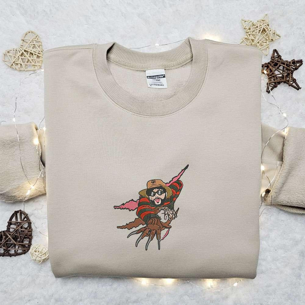 Bad Bunny Freddy Kruger Embroidered Sweatshirt Horror Movie Embroidered Hoodie Best Halloween Gift Ideas