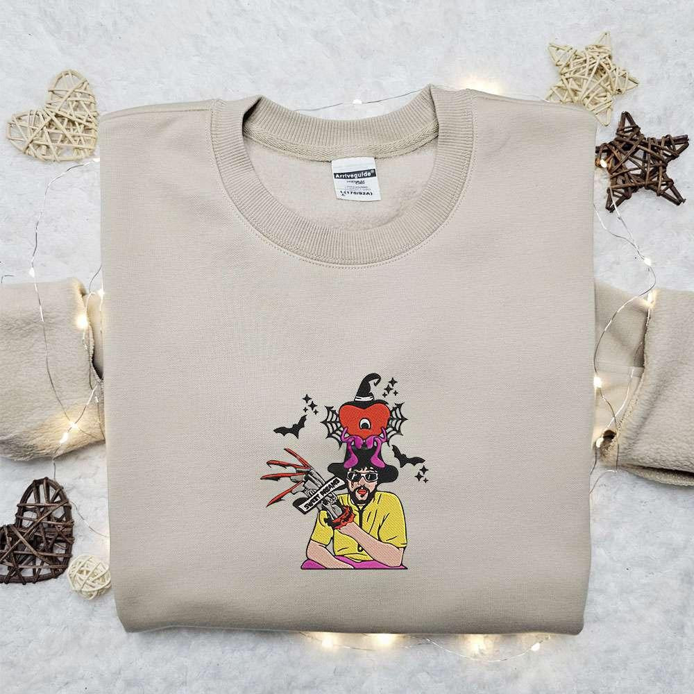 Bad Bunny Freddy Kruger Sweet Dreams Embroidered Sweatshirt Celebrity Embroidered Hoodie Halloween Embroidered Shirt